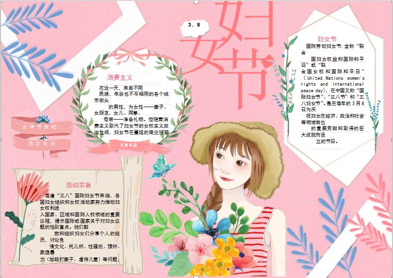 唯美清新花卉婦女節(jié)小報Word模板