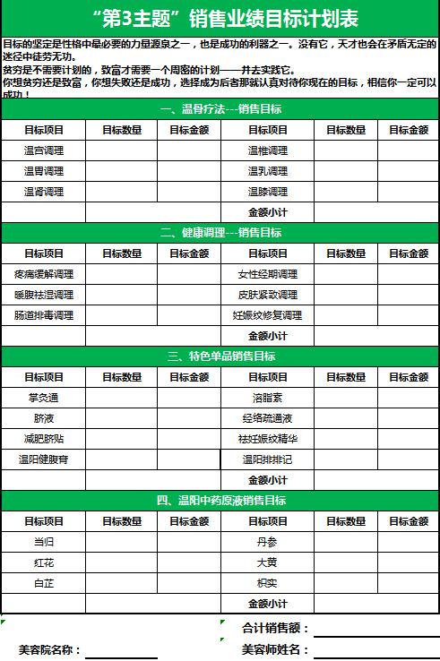 銷售業績目標計劃表excel表格模板