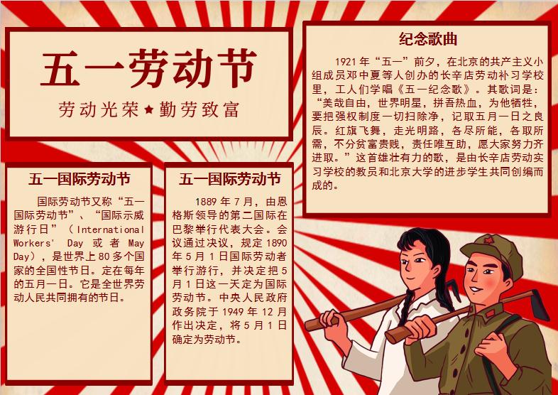 簡(jiǎn)約紅軍五一勞動(dòng)節(jié)手抄報(bào)Word模板