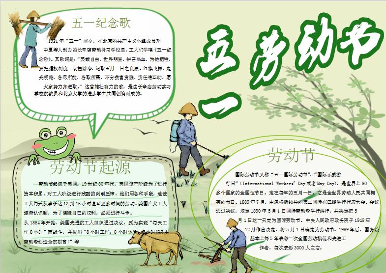粉綠手繪五一勞動節手抄報Word模板