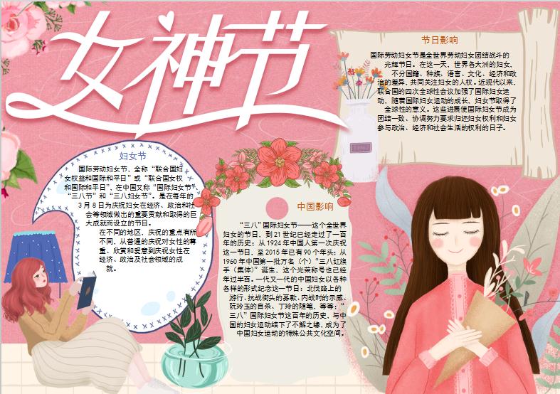 小清新花卉婦女節(jié)手抄報(bào)Word模板