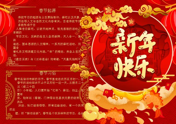 大紅豬年新春小報Word模板