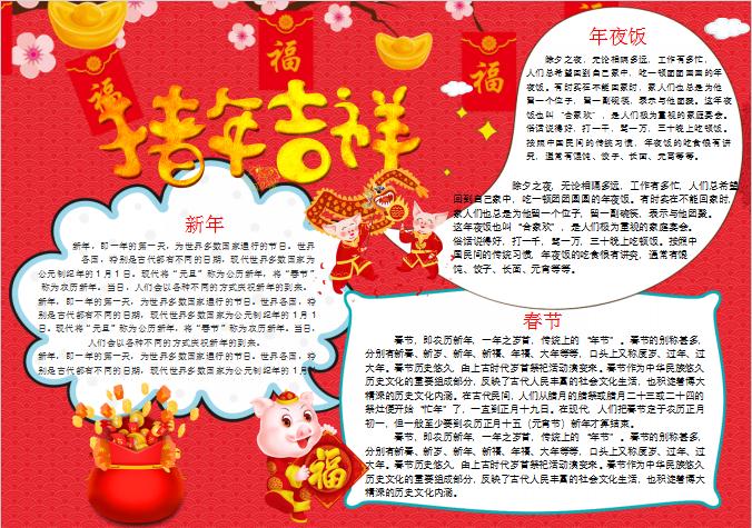 紅色豬年吉祥小報(bào)Word模板