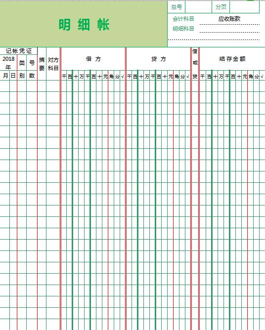 財務部應收賬款明細賬Excel模板
