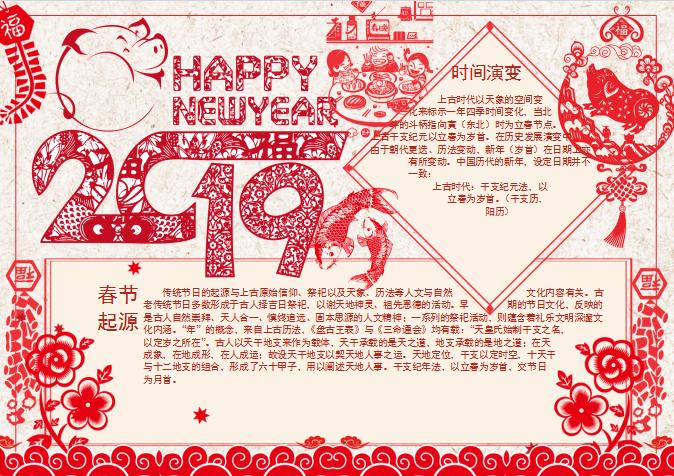 剪紙新年春節小報Word模板