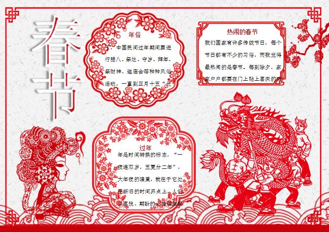 春節剪紙年俗小報手抄報Word模板