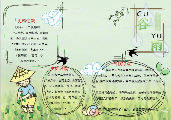 小清新淺綠谷雨節(jié)氣小報Word模板