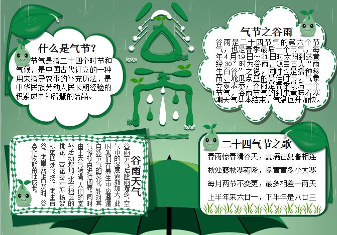 深綠簡約大氣谷雨手抄報Word模板