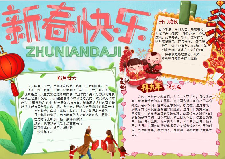 可愛清新新春習(xí)俗小報(bào)Word模板