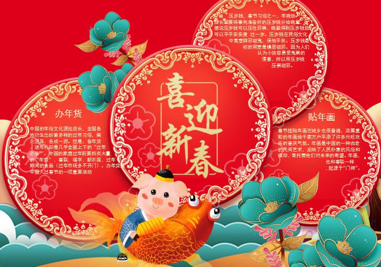 精美花卉喜慶新年小報Word模板