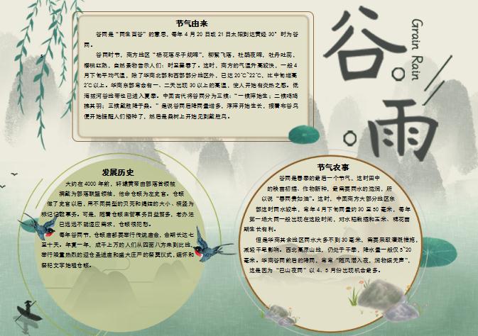 小清新中國風(fēng)谷雨節(jié)氣手抄報(bào)word模板