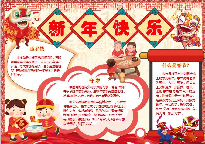 中國風簡約春節小報Word模板