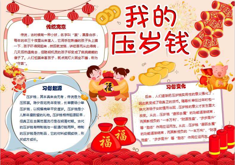 可愛卡通風壓歲錢小報Word模板