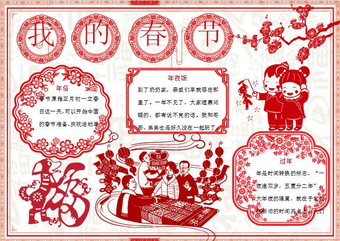 我的春節剪紙年俗小報手抄報Word模板
