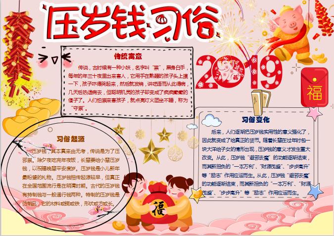 壓歲錢習俗小報Word模板