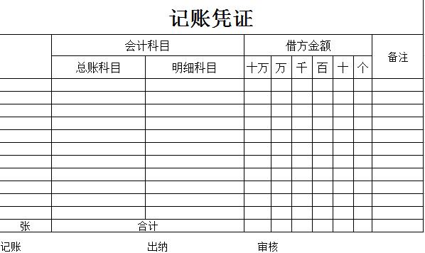 會計記賬憑證樣本excel模板