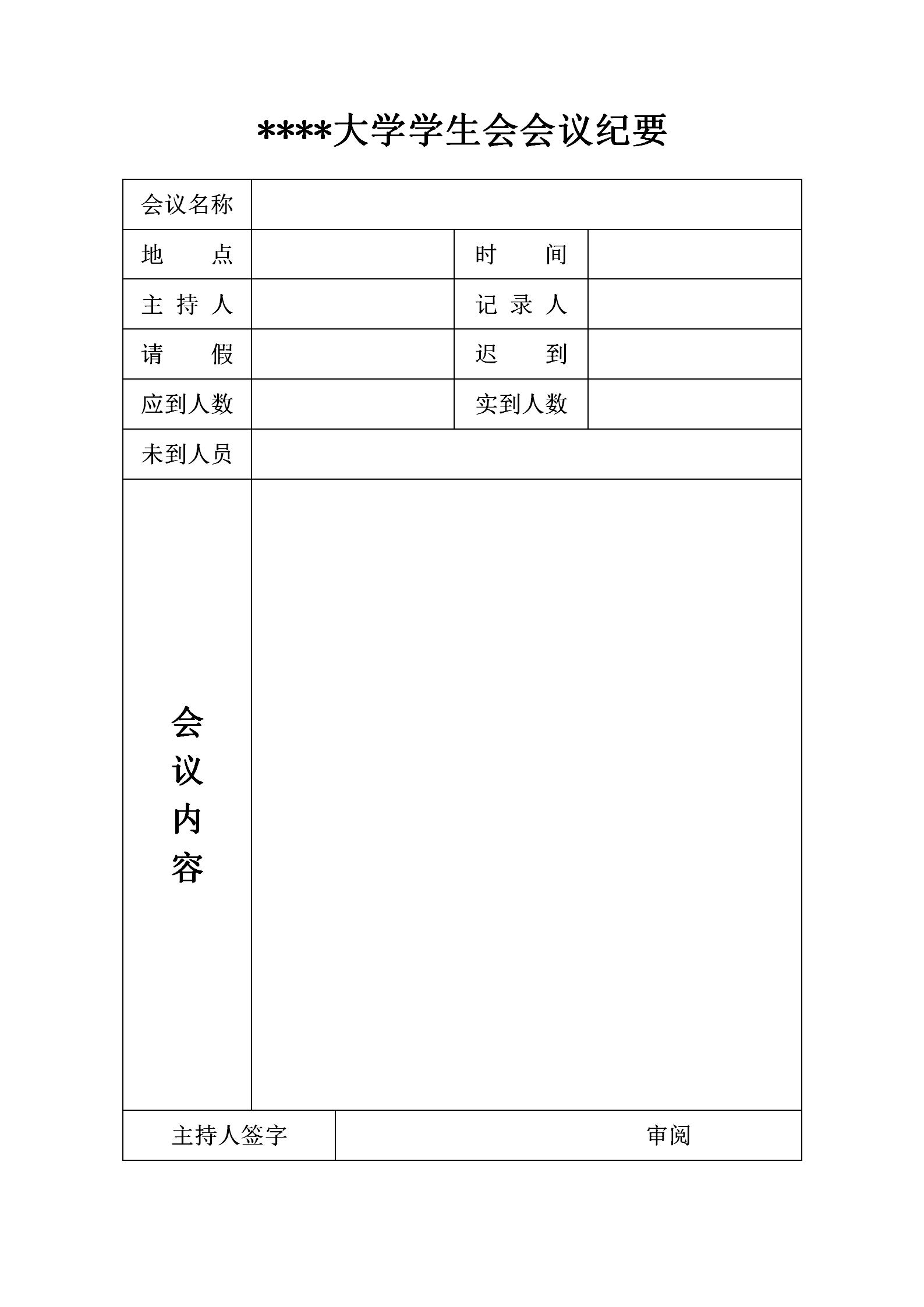 大學(xué)學(xué)生會(huì)議紀(jì)要word模板