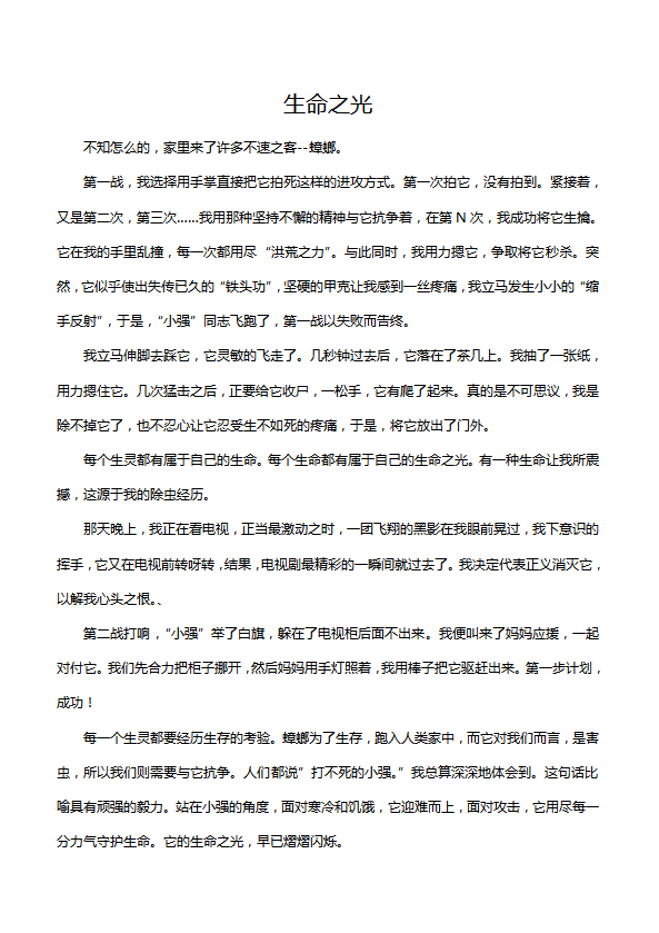 初中語文作文：生命之光