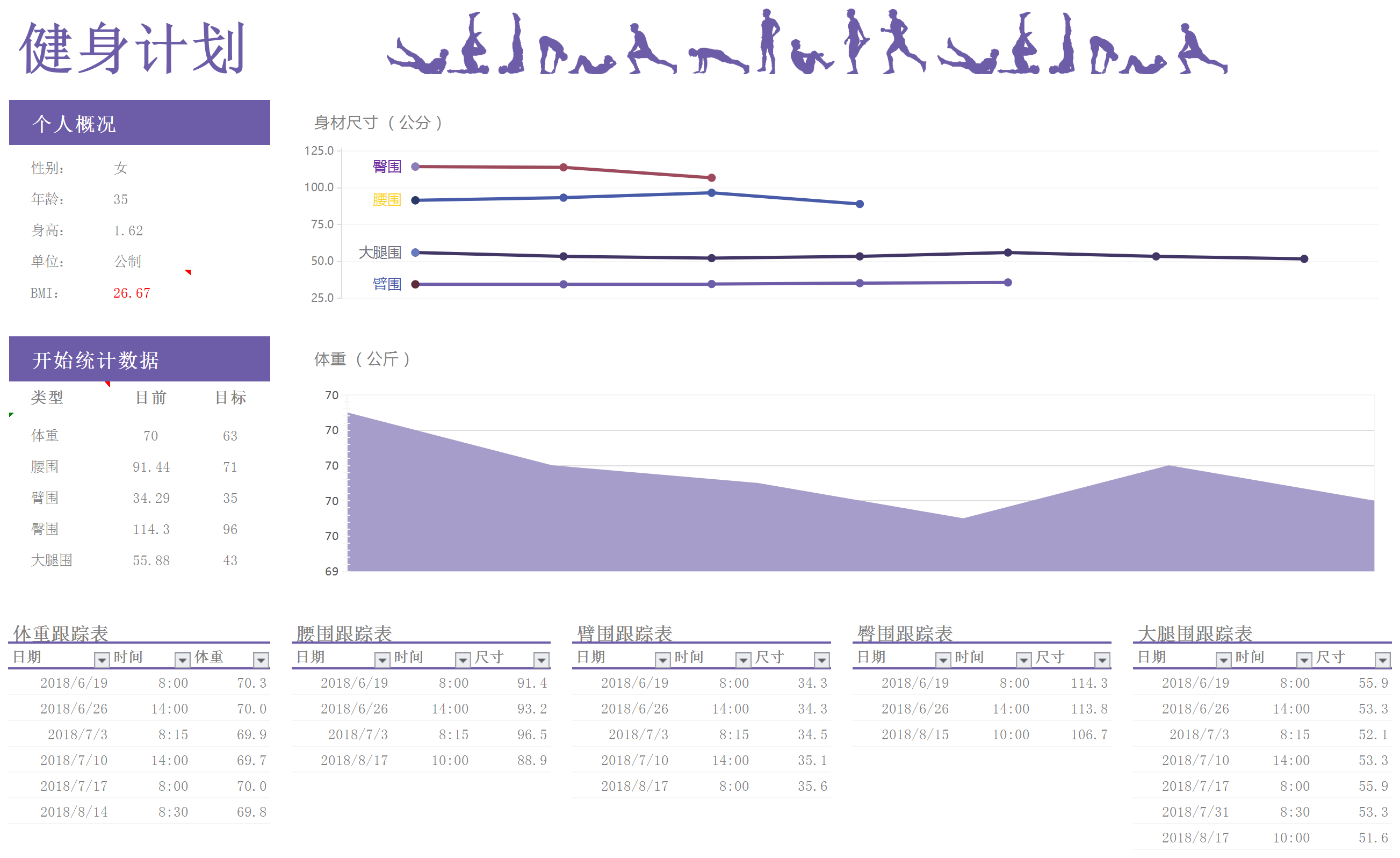 健身計劃日志表格excel模板