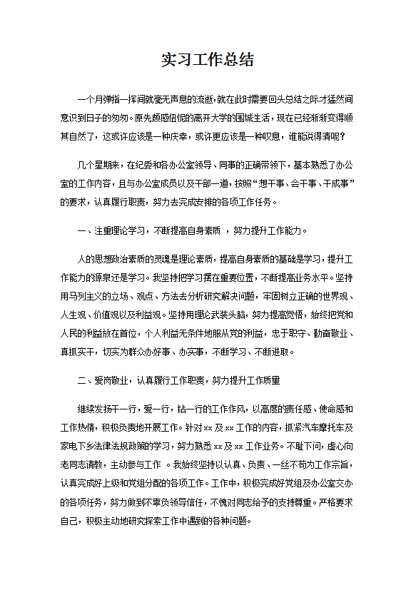 實習生工作總結范文