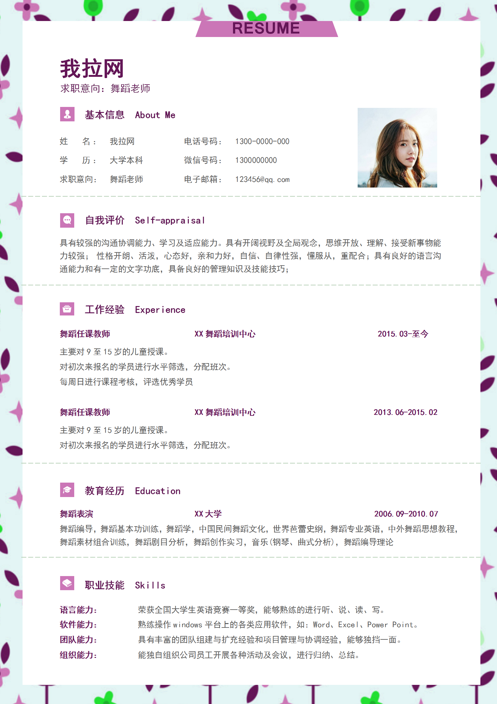 時尚創(chuàng)意舞蹈老師教練簡歷