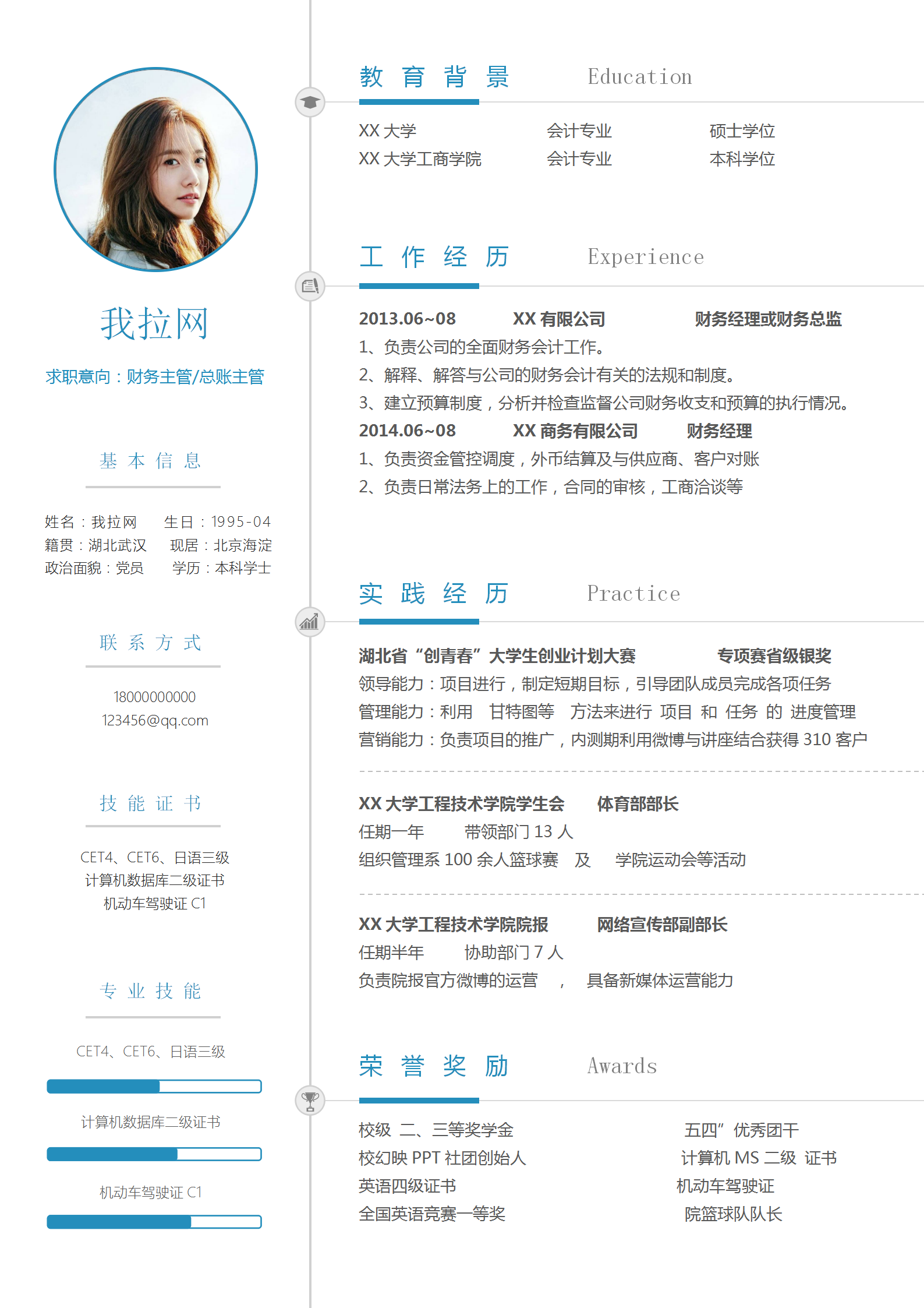 財務主管總賬主管word簡歷