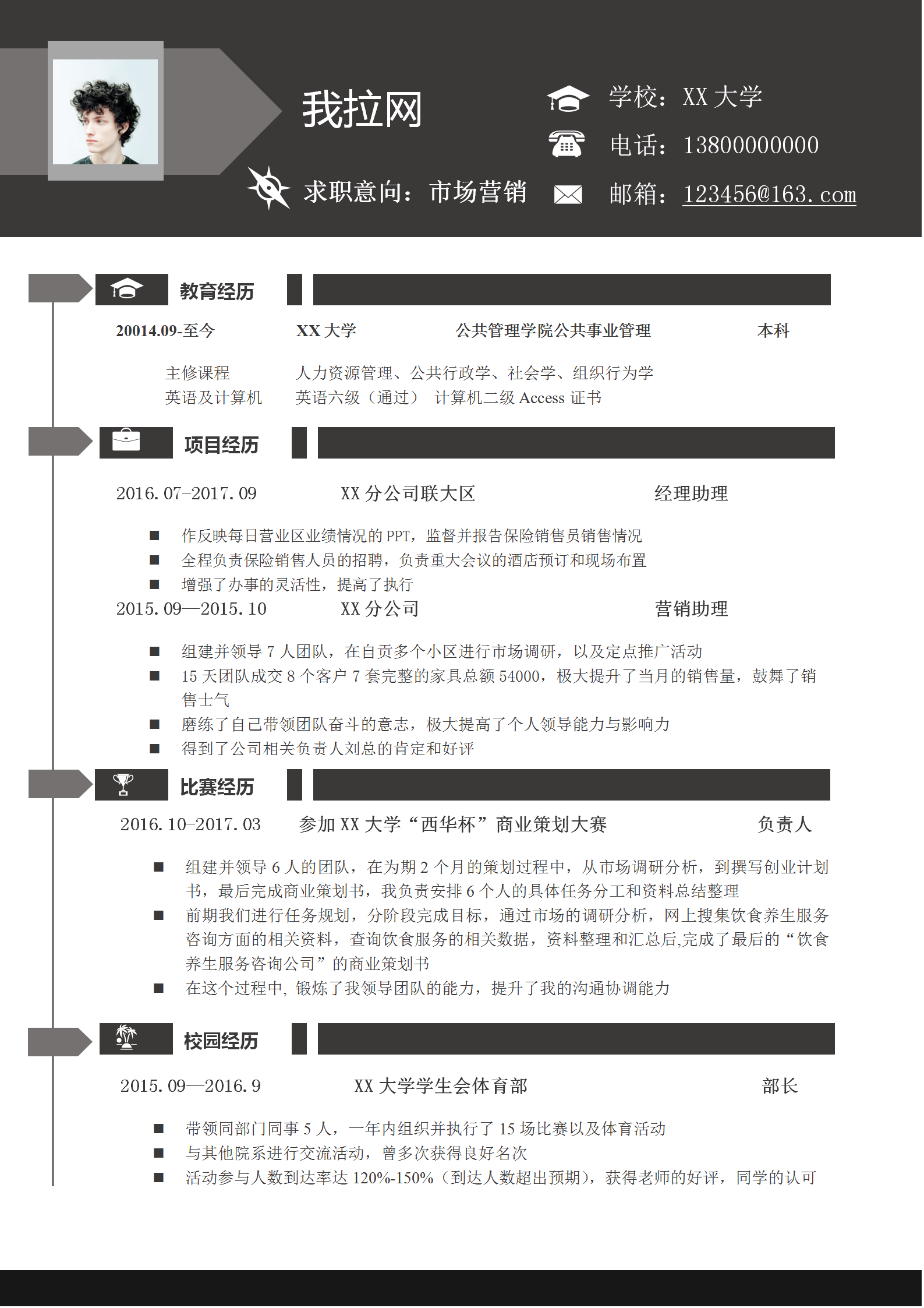 通用市場(chǎng)營(yíng)銷簡(jiǎn)歷Word模板