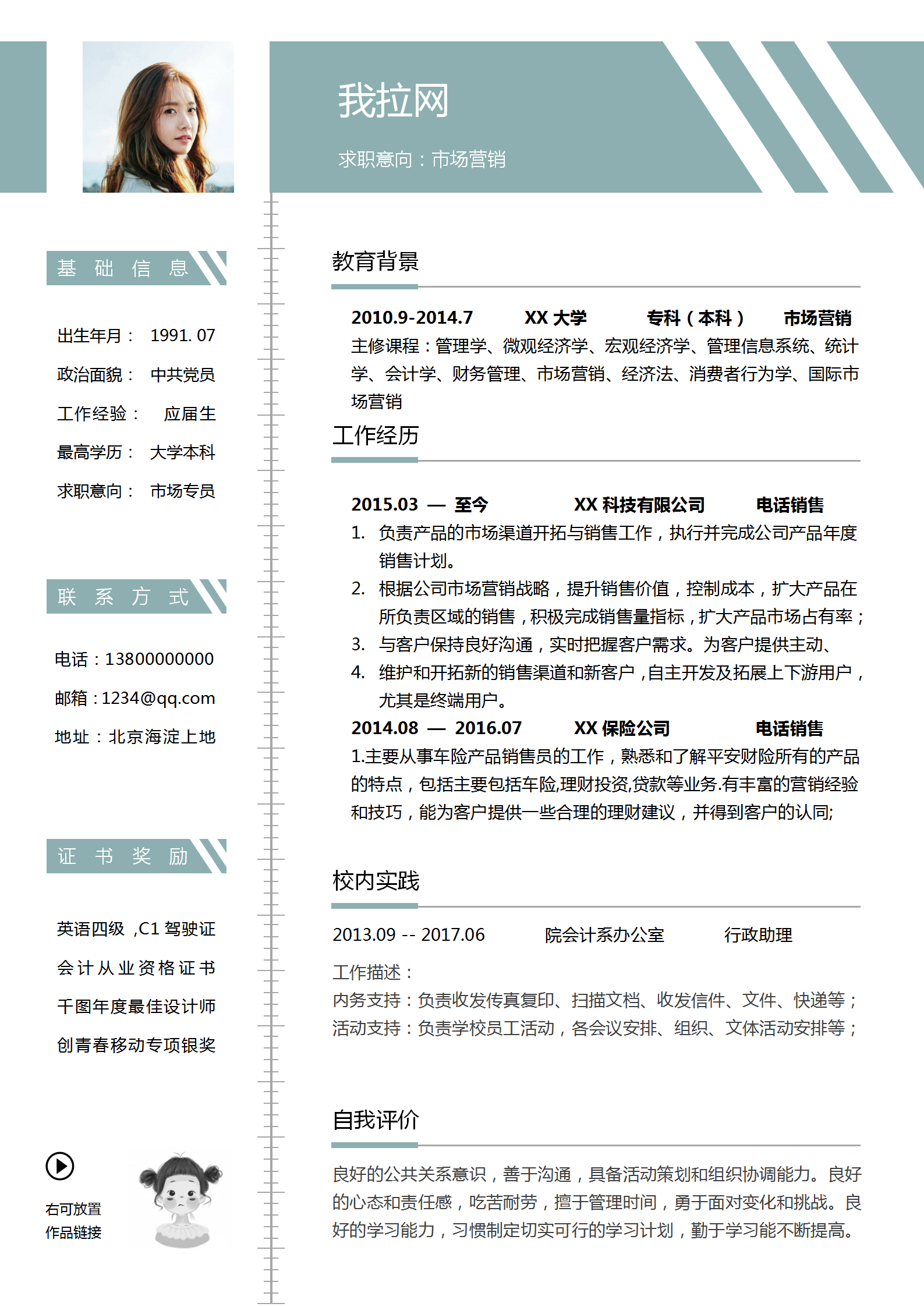 市場營銷個人簡歷word模版