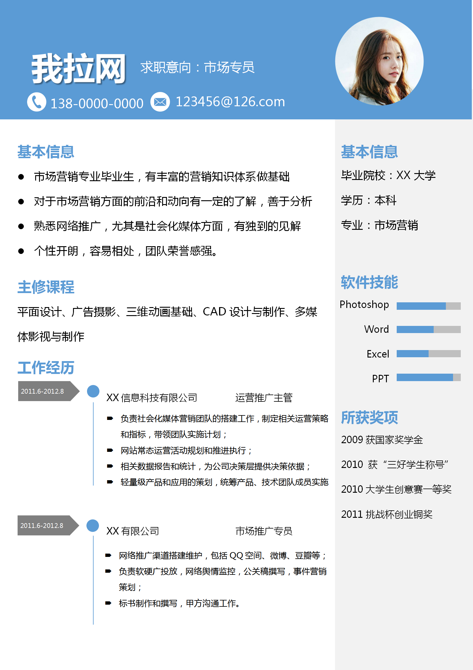 市場營銷專業(yè)word簡歷模板