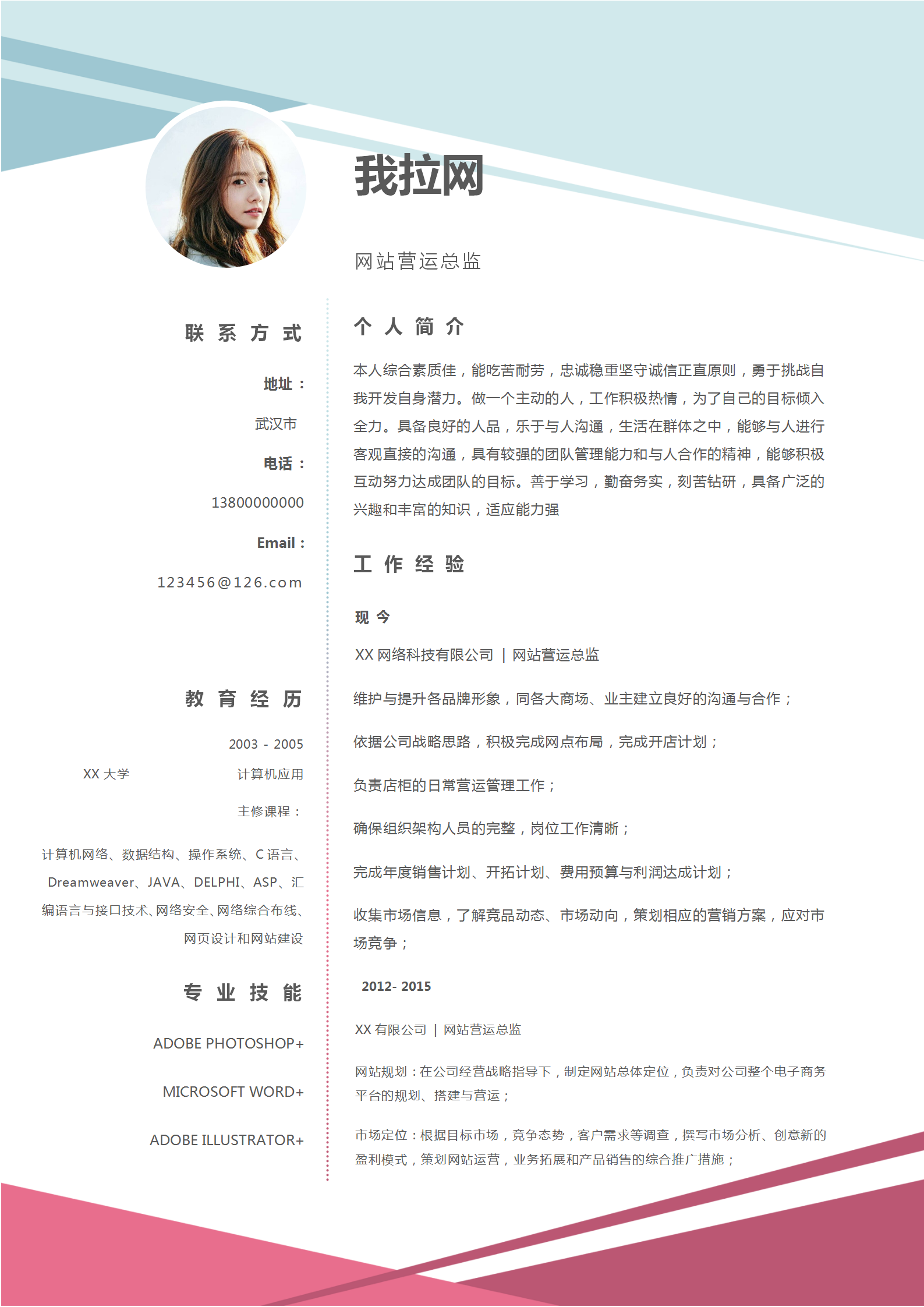 創(chuàng)意排版網(wǎng)站運(yùn)營總監(jiān)簡歷模板