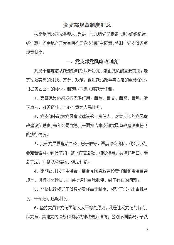 某公司黨支部規章制度匯總word模板