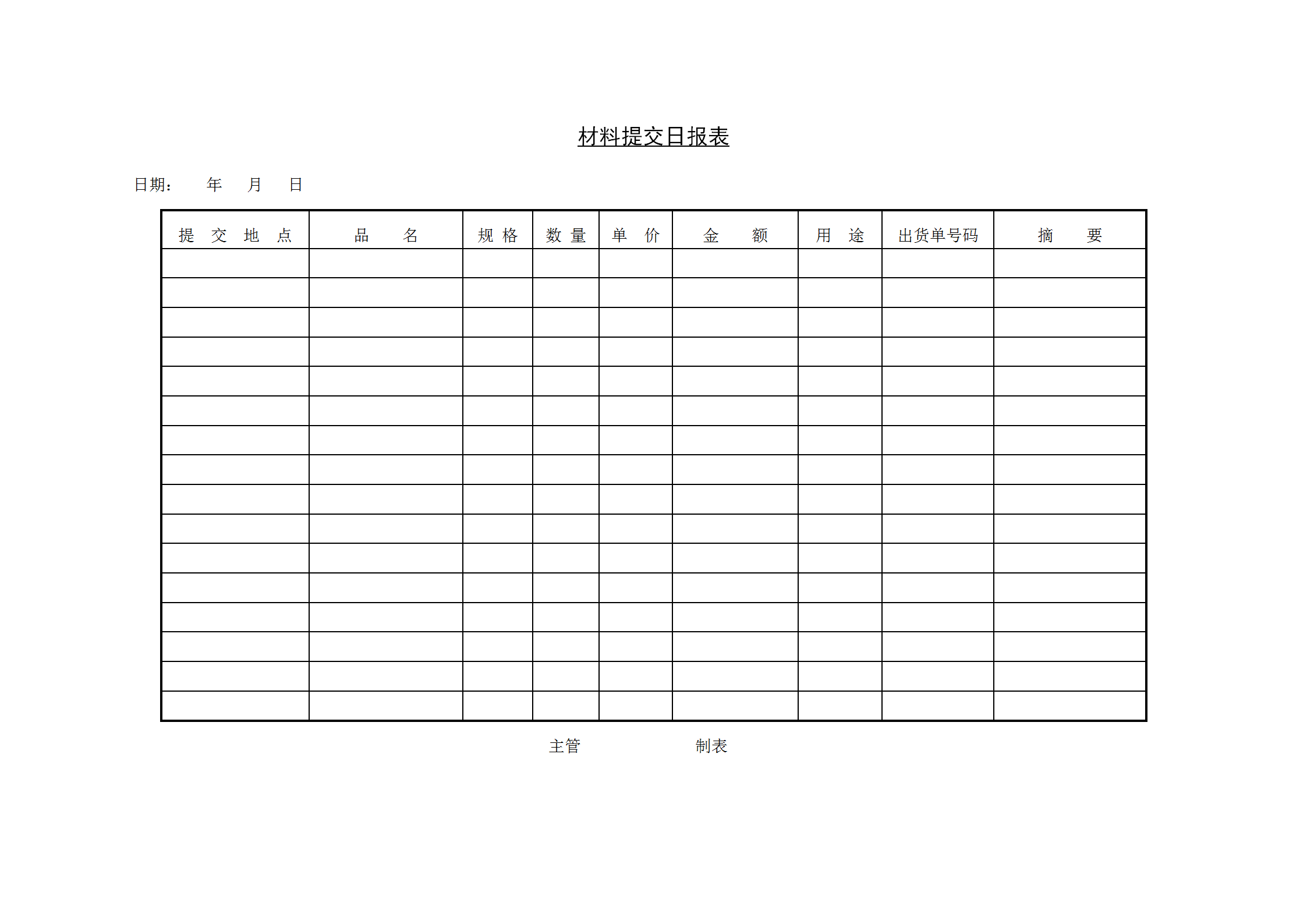 材料提交日統(tǒng)計報表word模板