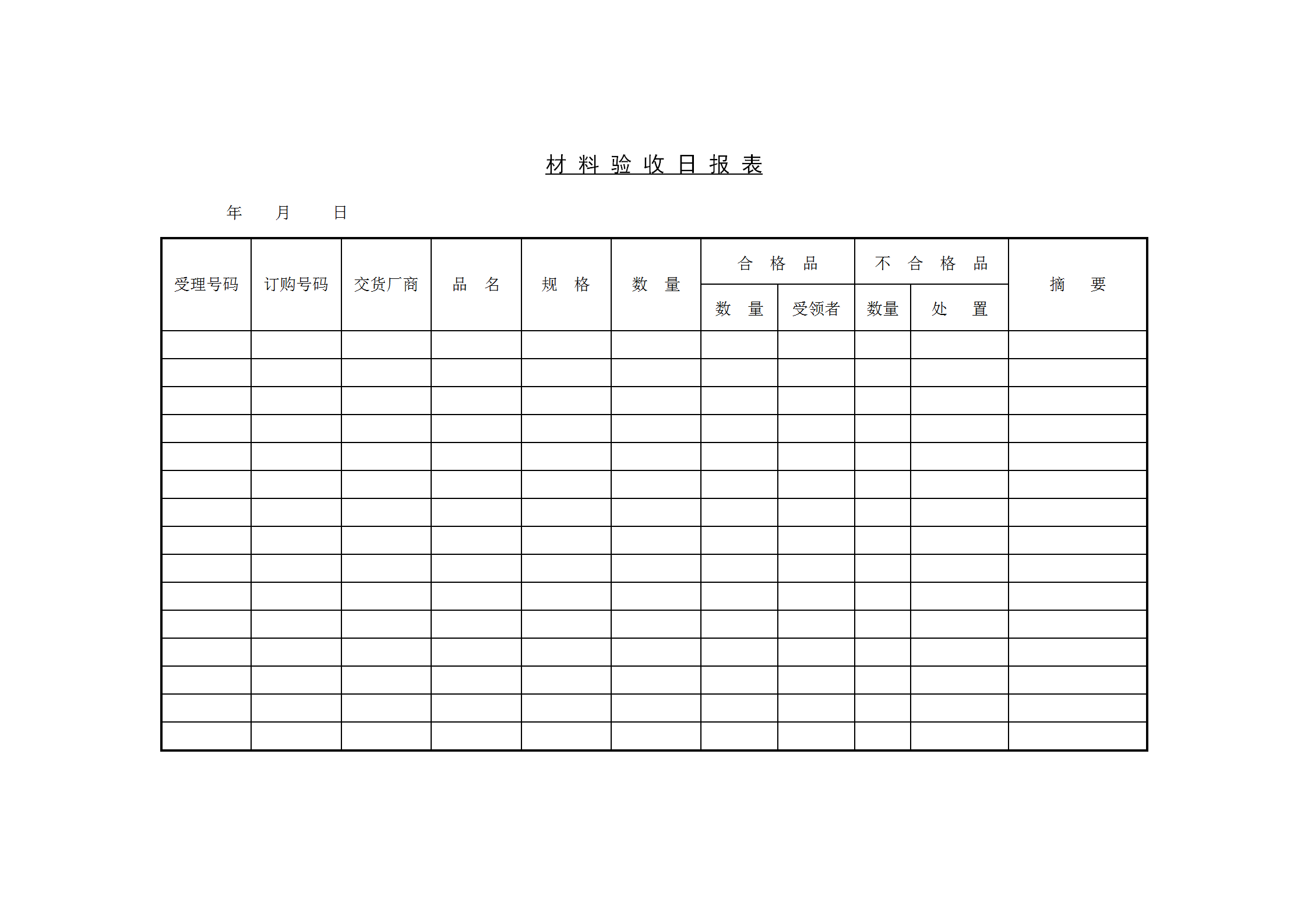 材料驗收日統計報表word模板