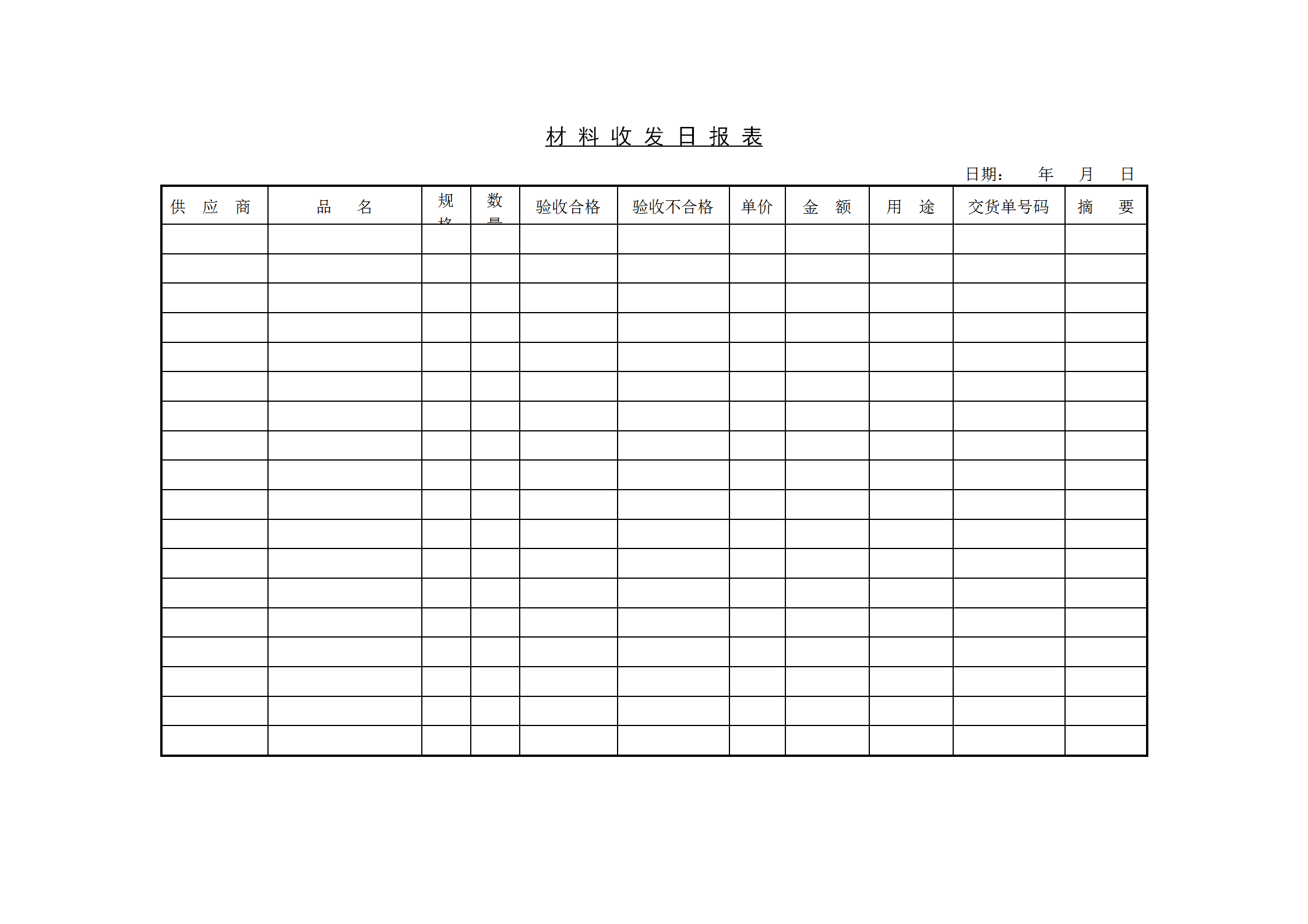 材料收發日統計報表word模板