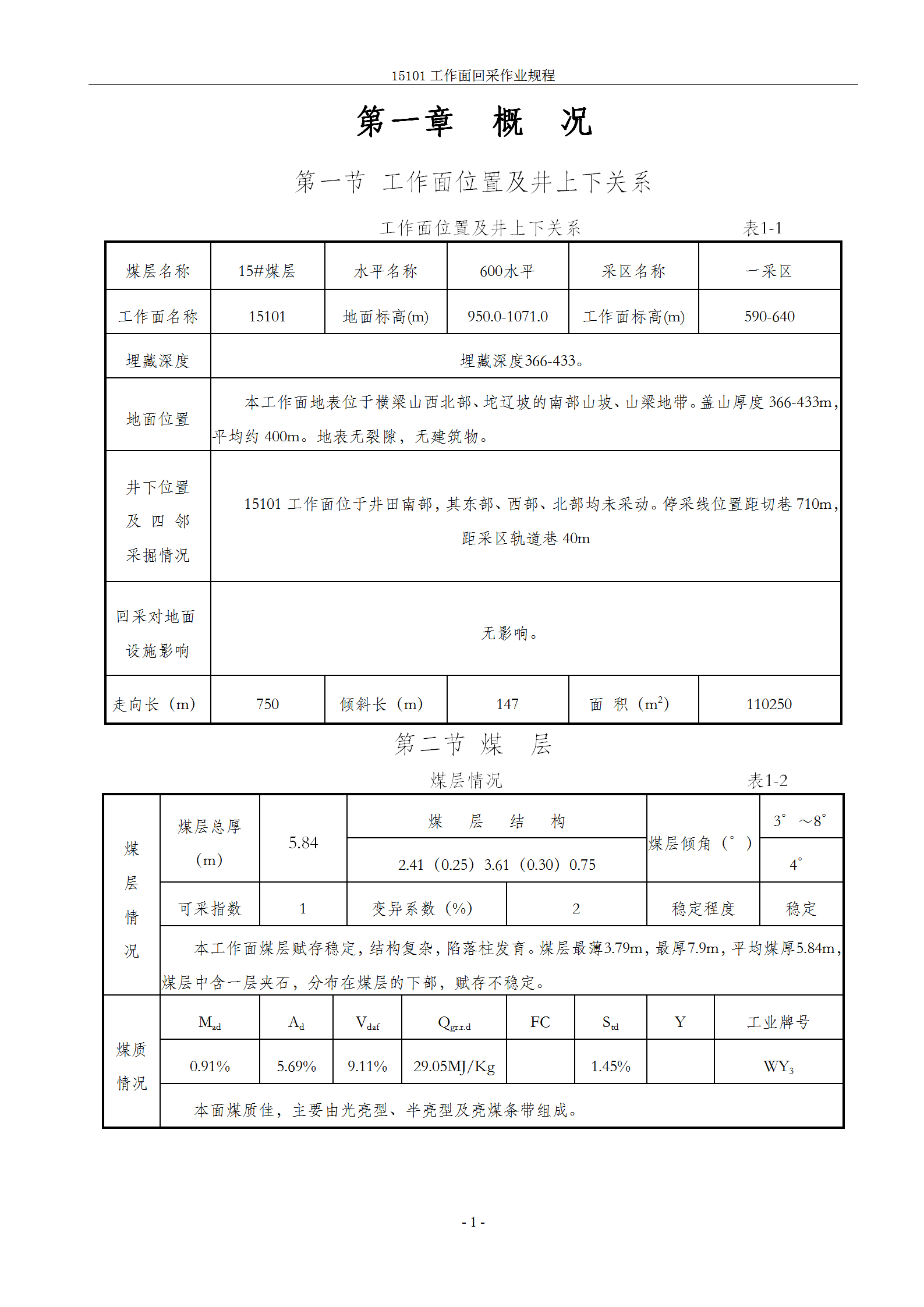煤業(yè)工作面回采作業(yè)規(guī)程教材word模板