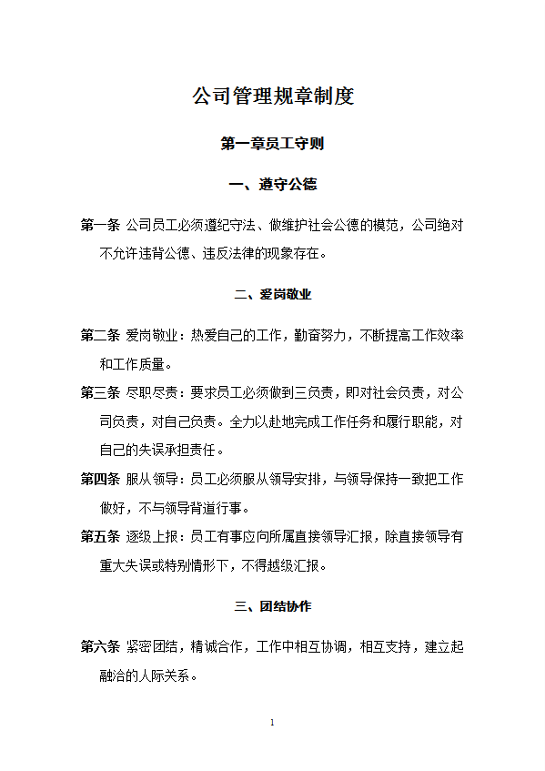 某公司管理規章制度匯編word模板
