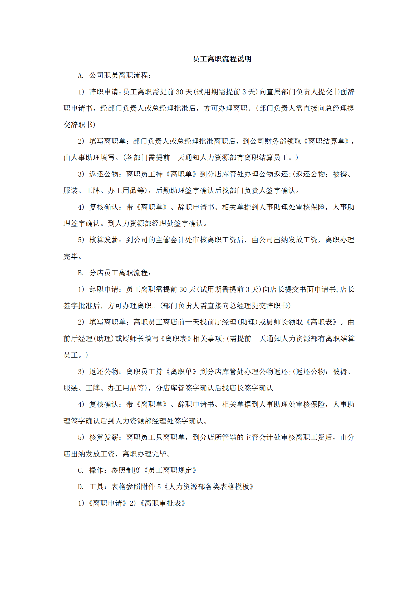 某酒店員工離職流程與制度word模板-1
