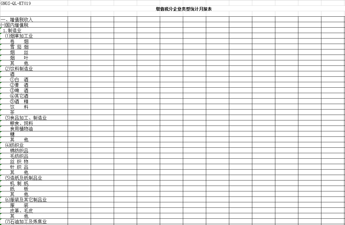 增值稅分企業類型統計月報表Excel模板