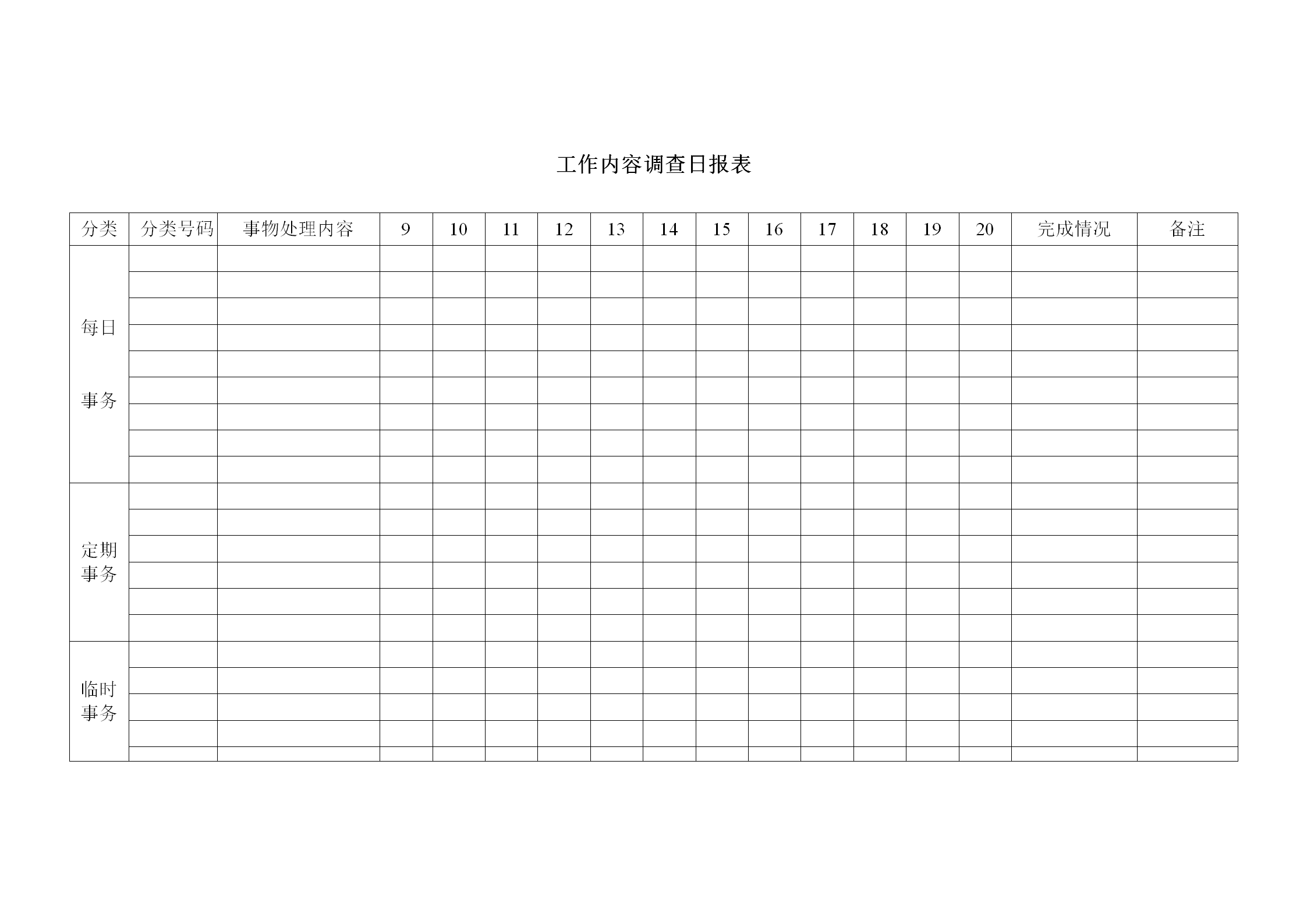工作內(nèi)容調查日統(tǒng)計報表word模板