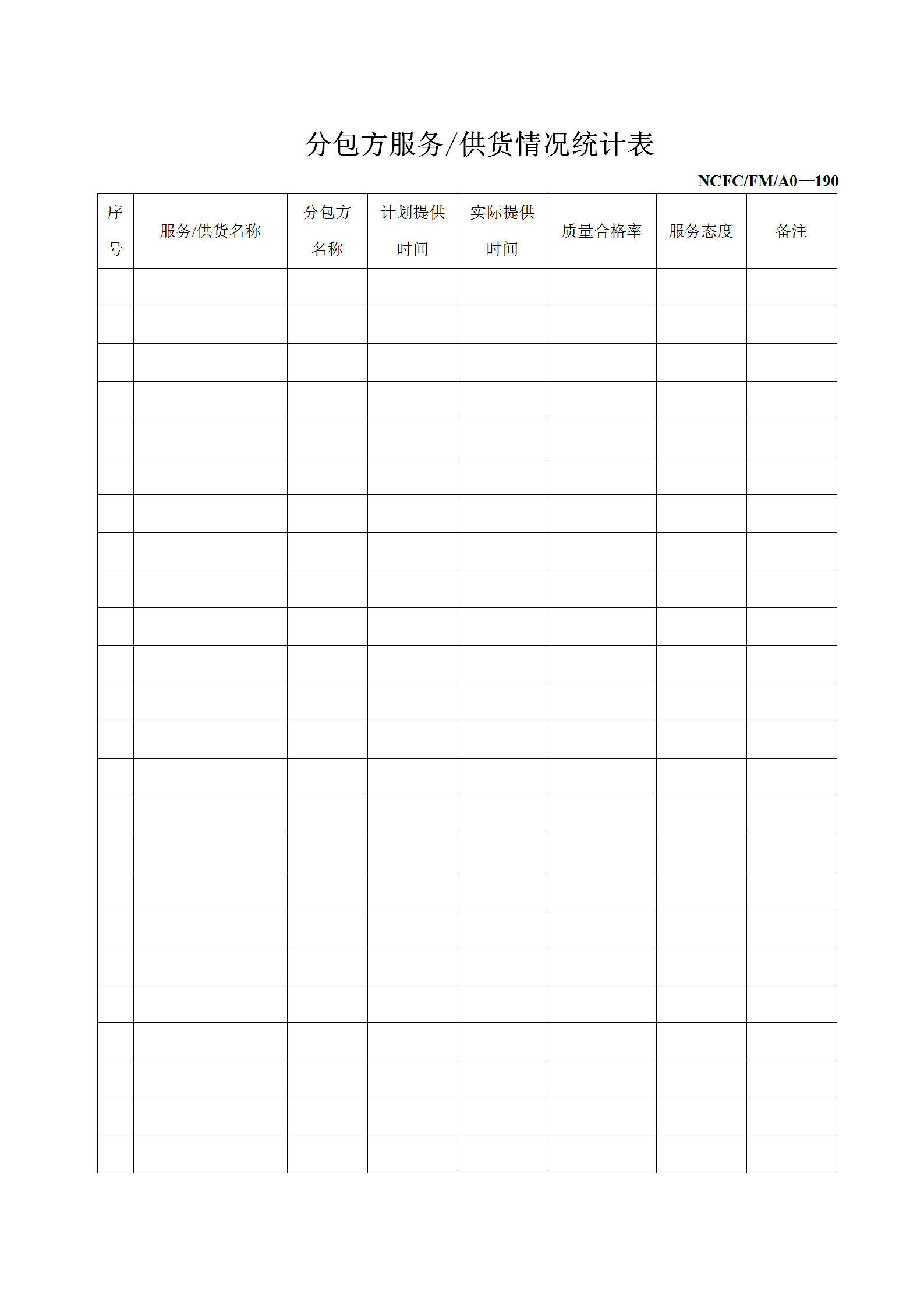 分包方服務(wù)供貨情況統(tǒng)計(jì)報(bào)表word模板