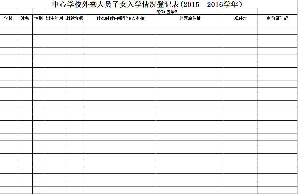 中心學校外來人員子女入學情況登記表Excel模板