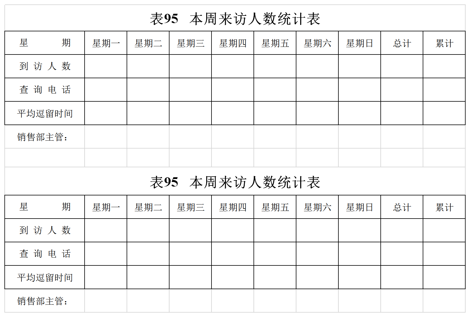 本周來訪人數統計表Excel模板