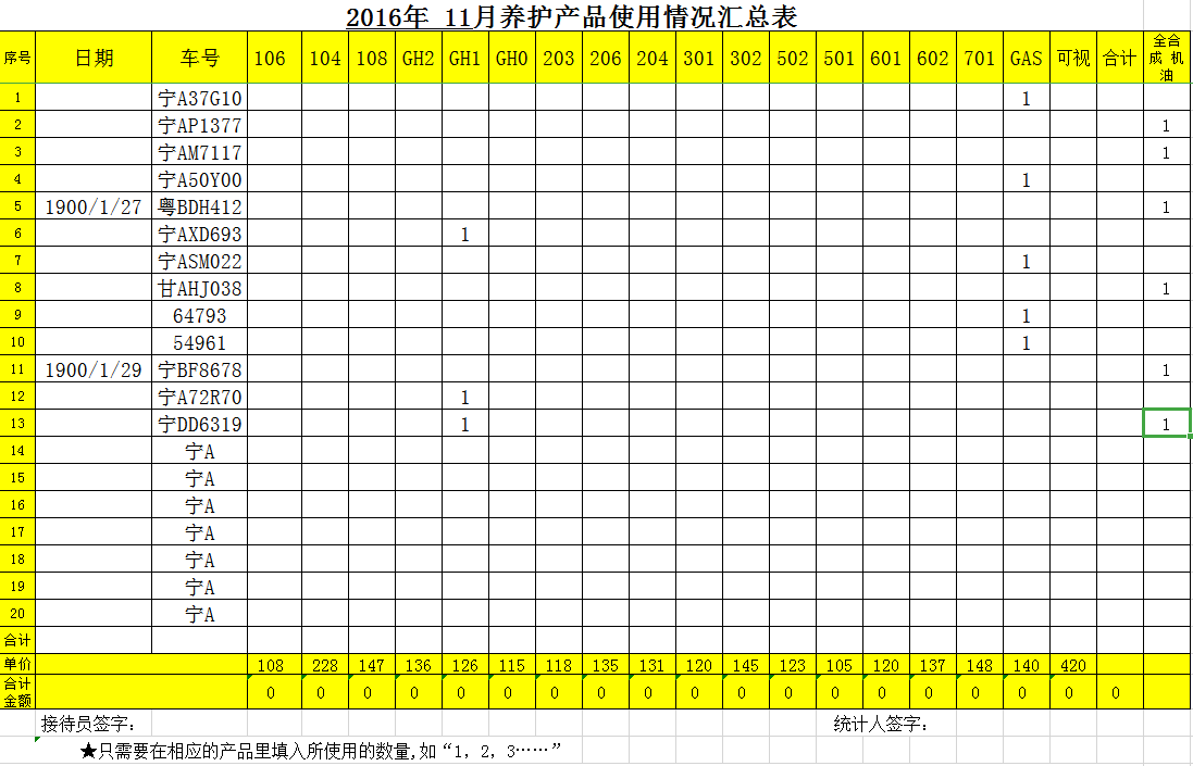 養(yǎng)護(hù)統(tǒng)計表Excel模板