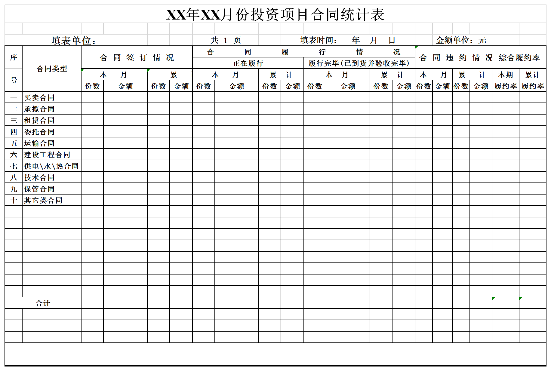 合同統(tǒng)計(jì)報(bào)表Excel模板