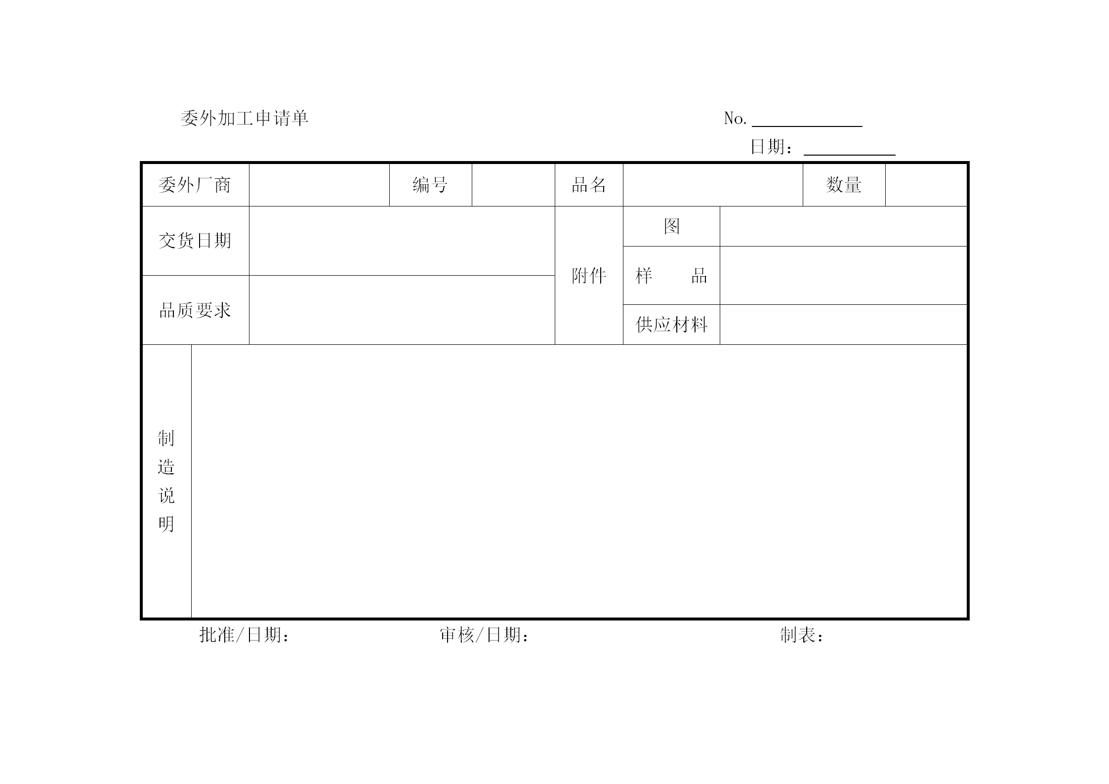 委外廠加工申請單word模板