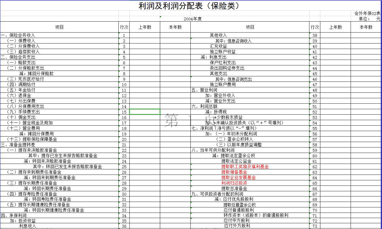 保險(xiǎn)類外商投資企業(yè)會(huì)計(jì)報(bào)表Excel模板