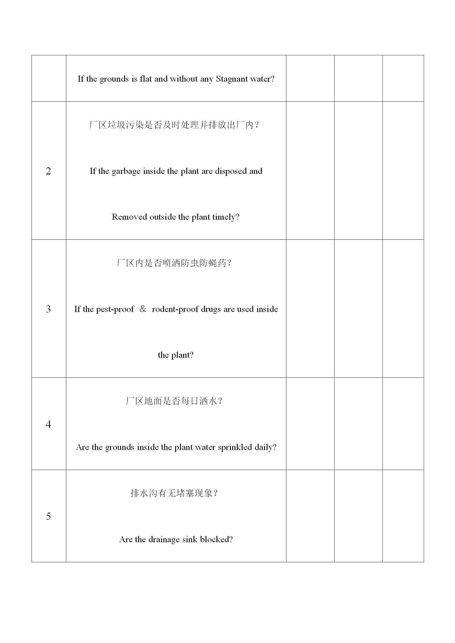 廠區環境衛生與防蠅防害檢查記錄表word模板-1