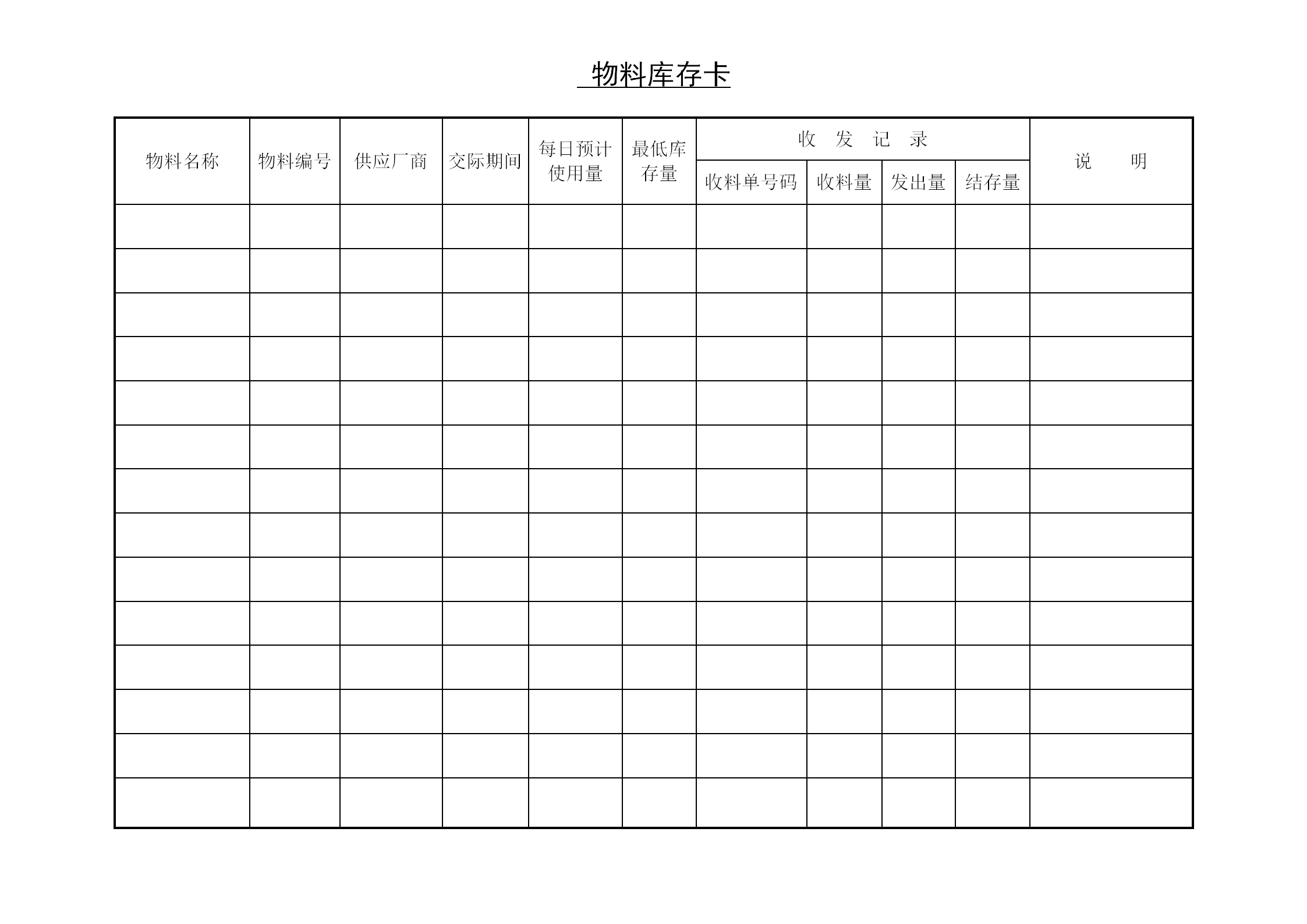 工廠物料庫存卡word模板
