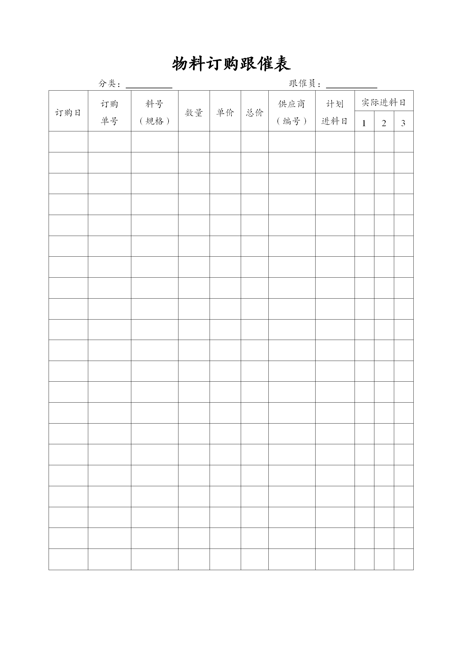 工廠物料管理表格word模板