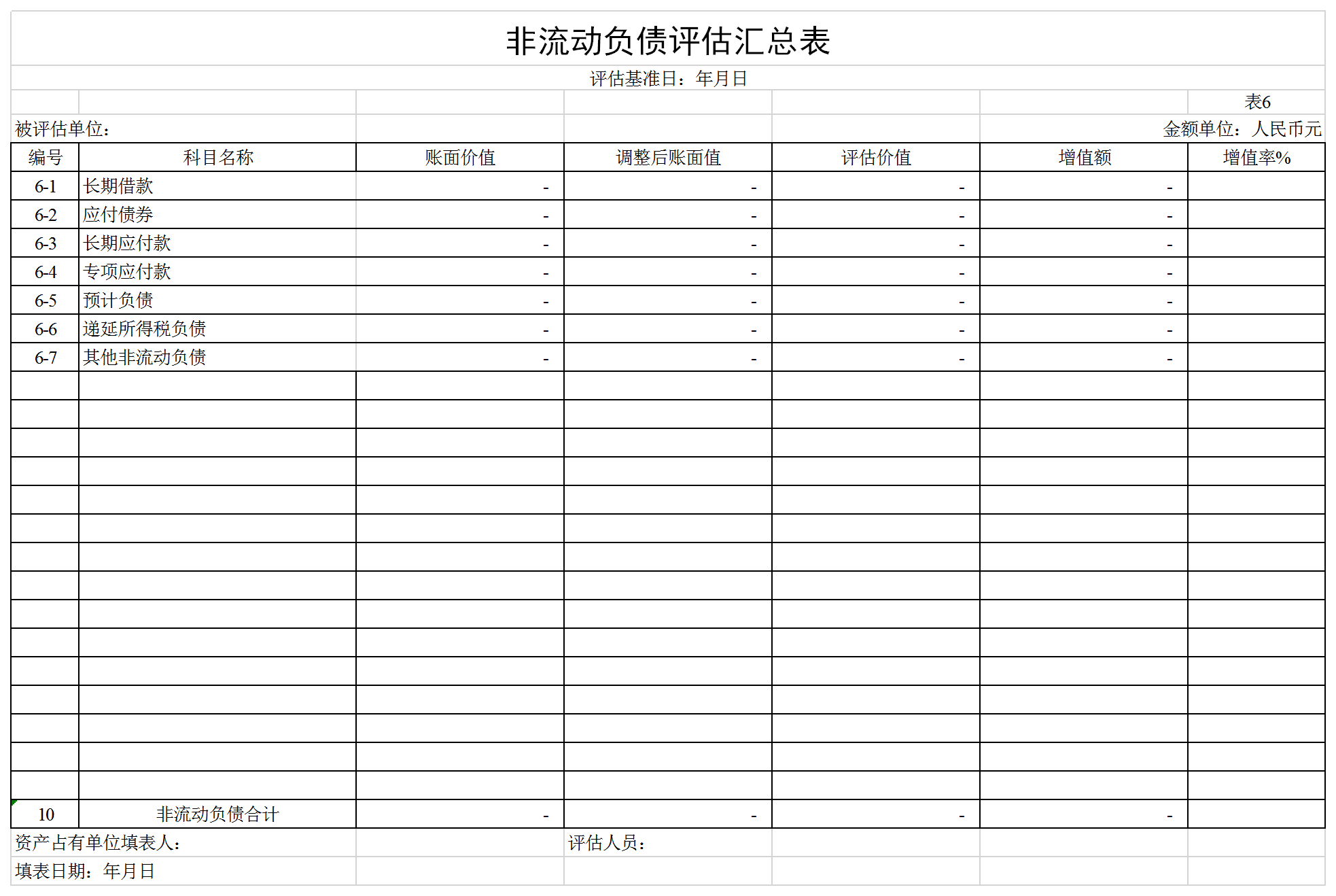 新企業(yè)財務會計評估明細表Excel模板
